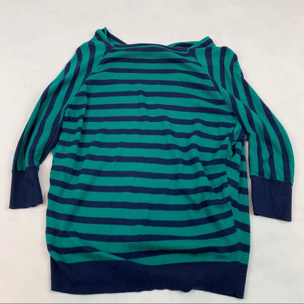 Loft Petite 3/4 sleeve cowl neck striped sweater